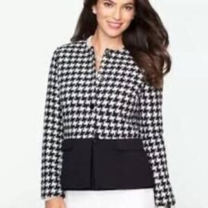 Talbots Black White Houndstooth Blazer Jacket Size 8 Wool Blend